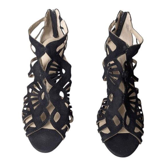 ADRIENNE VITTADINI Gala Black Suede Strappy Heeled Sandal Size 9 - Picture 4 of 7